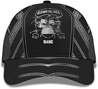 Drum Hat for Men 3D Custom Name Cap with Old Guy Still Rock and Skull Drummer Design On It