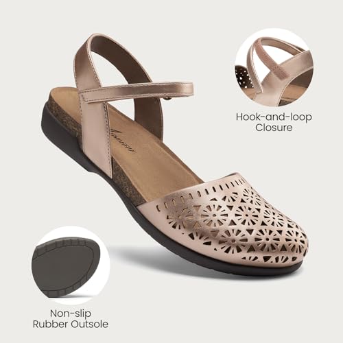 Image of Athlefit Women's Closed Toe Sandals Comfort Cork Footbed Arch Support Flat Sandals