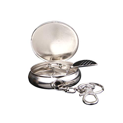 Clenp Cendrier Cigarett-e, Mini Cendrier Cigarett-e à Poche Ronde avec Porte-clés Accessoire Fumeur Portable Argent