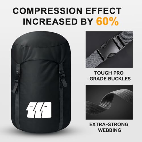 TANSTRIDER Compression Stuff Sack for Sleeping Bag, Black M, Water Resistant Ultralight Lightweight Nylon Space Saving Gear Sleeping Bag Storage Sack for Camping, Hiking, Travel, Outdoor, Backpacking
