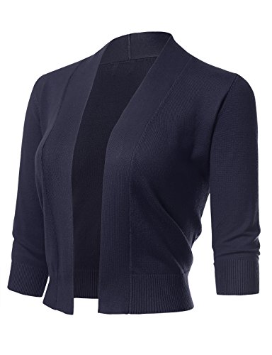 Image of Allsense Women's 3 /4 Sleeve Cropped Shrug Cardigan | Classic Bolero, Open-Front, Lightweight Soft Fine Knit Cover Up