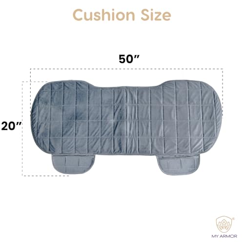 Image of MY ARMOR Car Seat Cover | Ultra-Soft Quilted Foam Cushion with Non-Slip Grip & Storage Pouch | Universal Fit Rear Car Seat Protector | Extra Large 50 x 20 Inches | Grey Velvet | 1 Pc