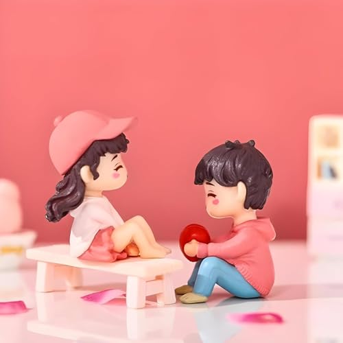 Image of Cute Cartoon Couple Car Dashboard Accessories | Plastic Action Figure Ornament with Balloon | Interior Dashboard Decoration for Car, Home, Office (8 x 4 cm) (Model 9)