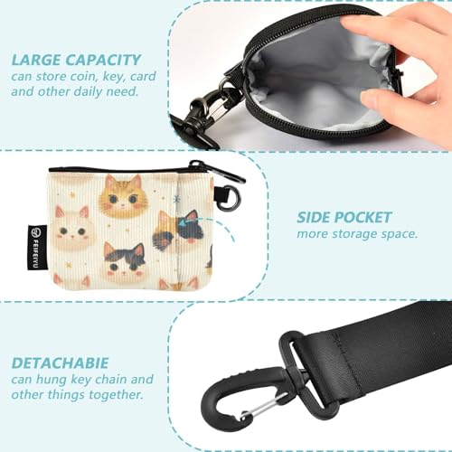 linqin Chic Cute Cats Face Women's Wallets Card Cases Compact Size Women Credit Card Case Coin Purse with Wristle Strap for Ladies Girls 2 Packs3