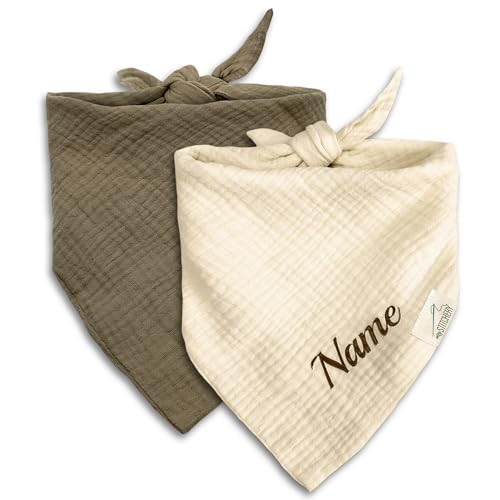 Hundehalstuch mit Namen Bestickt, Oeko-TEX® Standard 100 - Personalisiertes Hunde Halstuch als Geschenk für Hundeliebhaber (Beige)