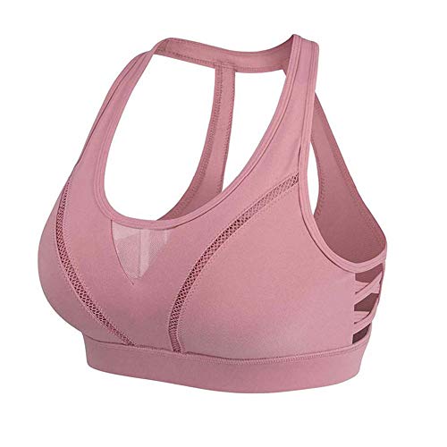 Zerlar Women Padded Sports Bra, Hollow Back Sports Bra Plus Size with Fitness Workout Bra (Pink, 34C 34D 36B 36C 38A)