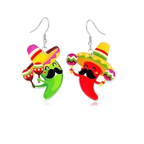 Cinco De Mayo Earrings for Women Colorful Fiesta Avocado Cactus Horse Chili Pepper Earrings Mexican Themed Statement Earring Fiesta Jewelry Gift