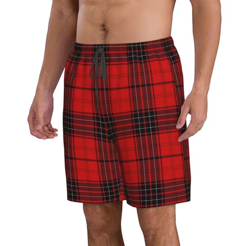 Red and Black Plaid Stylish Men's Bench Shorts - 100% Polyester, Quick-Drying, 6-Sizes2