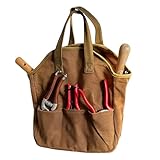Garden Tool Bag - 12x14" Heavy Duty Waxed Canvas Tote Bag Caddy with 6 Interior and 3 Exterior Pockets for Organizing Gardening Tools - Gardening Gifts for Women and Men by Kings County Tools