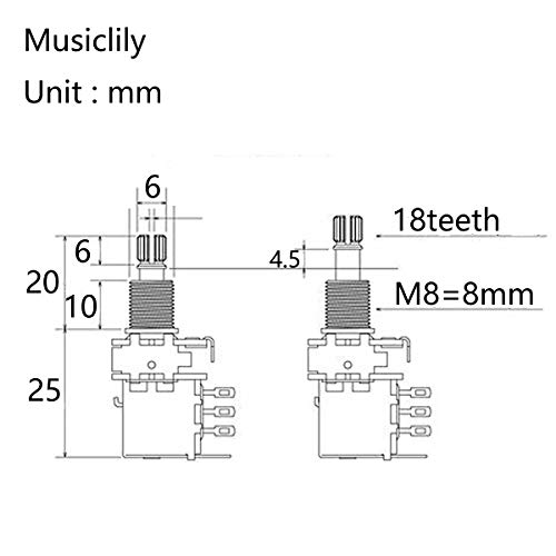 Musiclily Pro Brass Full Metric Split Shaft B500K Lineaire Push-push Potmeter voor Elektrische Gitaar en Basgitaar (2 Stuks) - Image 3