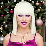 karlery Women Straight Short White Bob Wig Flat Bangs Synthetic Wig Natural Looking Daily Halloween Cosplay Party Costume Wig