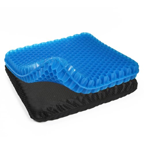 Image of Seat Cushion, 1.8 inch Double Thick Cooling Egg Gel Seat Cushions for Long Sitting, Strong Support, Sciatica & Back Pain Relief, Breathable Cool Suitable as Office Chair, Car Seat, Wheelchair Cushion