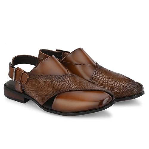 Image of egoss Luxe Premium Genuine Leather Peshawari Sandals For Men-8090
