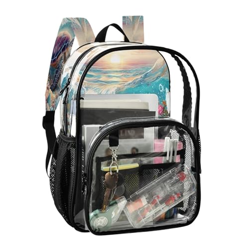 Sea Turtle Pearl Coral Reef Clear Backpack Heavy Duty See Through Transparent PVC BookBag for Kids Boy Girl School Work2