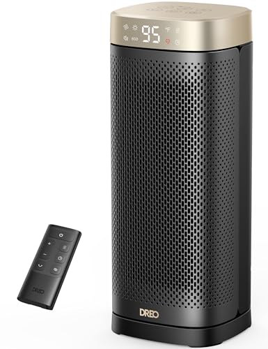 Radiateurs Dreo 40 cm pour usage intérieur, chauffage rapide céramique PTC. Télécommande, minuterie 12h, oscillation 70°, protection surchauffe. Portable, sûr, idéal chambre/bureau.