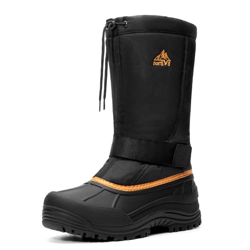 NORTIV 8 Men's Waterproof Winter Snow Boots Insulated Fur Liner Lightweight Outdoor Tall Boots,Size 12,Black/Orange,QUEBEC-M