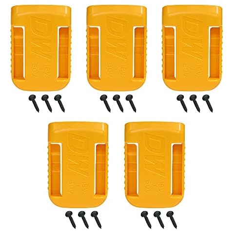 Hipoke 5 PCS Tool Battery Holder Mount for Dewalt Battery Cover Belt Clip Battery Dock Holder Hanger Mount on Shelf Wall Battery Storage Clips Fit for 18V- 60V DCB200 DCB203 DCB205 with screws Cover