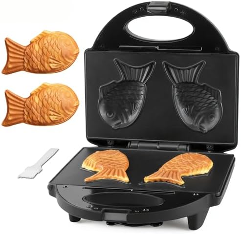 Taiyaki Fish Waffle Maker Machine with Non Stick Cooking Plate, E...