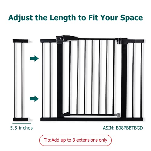 Babelio Metal Baby Gate,5.5Inch (14Cm) Black Extension, Extra Wide Baby Gates For Stairs & Doorways, Pressure Mounted Walk Thru Child Gate With Door, No Need Tools No Drilling,30" Tall #TOP1
