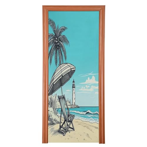 FLildon Beach Lighthouse Lounge Chair Door Cover Decoration, Party Accessory Porch Decor for Festive Ornament Room Door Covers 36 x 98 Inch