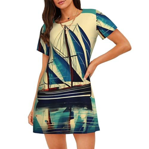 Robe de nuit fluide manches courtes évite la chaleur pyjama motif marin pour un sommeil serein