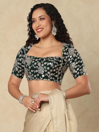 Image of SALWAR STUDIO Georgette Sweetheart Neck Readymade Blouse with Embellishment