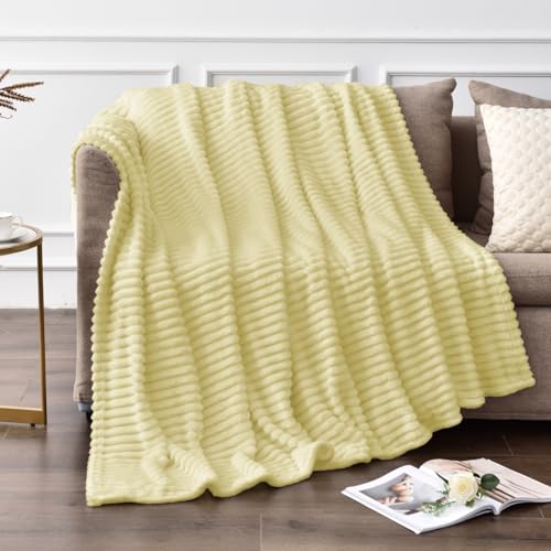 Image of BEDELITE Fleece Throw Blanket for Couch - 3D Ribbed Jacquard Soft and Warm Decorative Fuzzy Blanket - Cozy, Fluffy, Plush Lightweight Transparent Yellow Throw Blankets for Bed, Sofa, 50x60 inches