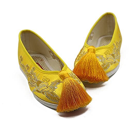 Vintage Women Flats Bride Shoes Chinese Wedding Satin Dragon Phoenix Embroidered Tassel Breathable Single Ballet Shoes Woman (Color : C, Size : 4 Code) (C 5 Code)2