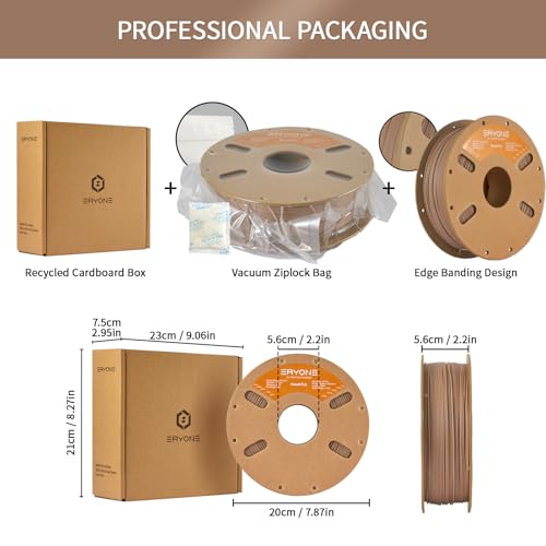 Image of ERYONE Wood PLA Filament 3D Printer PLA Filament 1.75mm + /- 0.03mm, PLA Filament 1KG Cardboard Spool(2.2LBS), Dark Wood