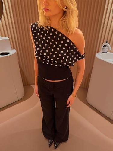 YELAIVP Polka Dot Off Shoulder Tops for Women Backless Tie Slim Waist Sleeveless Shirts Y2K Going Out Crop Tank Top4