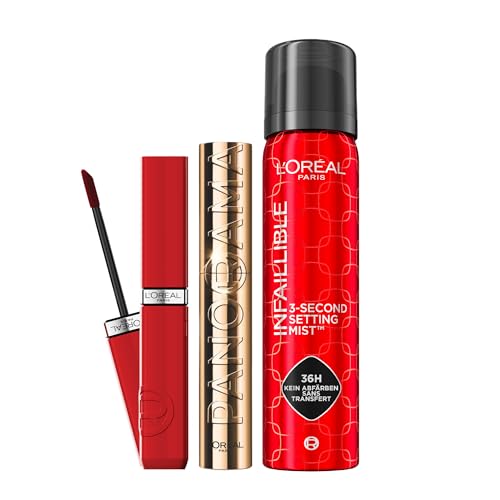 Mascara Panorama Volume sans paquets et Laque à Lèvres Brillante Vinyle Intense L'Oréal Paris