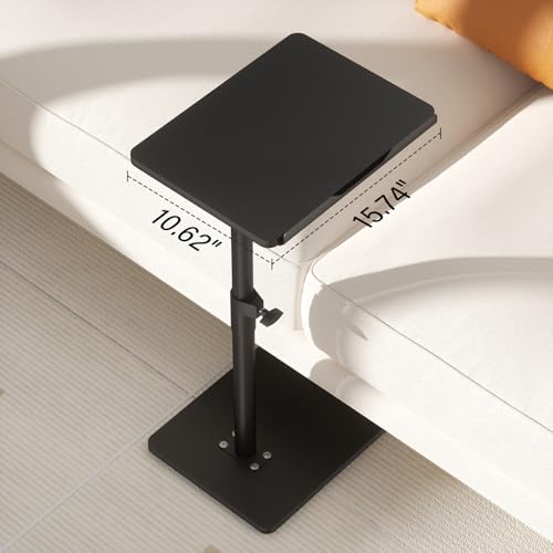 Image of YUHFERA Sofa Armrest Tray Table for Couch - 360 Swivel Height Adjustable End for Small Spaces, Snack Side Table for Bed or Chair with Phone & Tablet Slot (Black,Angle Adjustable)