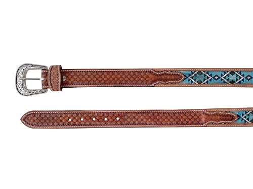 Western Tooled Leather Beaded Belt For Men and Women 30AB0114