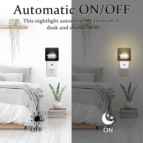 Image of Magic White Lotus Flower Night Light for Kids, Glowing Lotus Floral Night Light Plug in with Dusk to Dawn Sensor, 0.5w Energy Saving Sleep Friendly Nightlight for Hallway Stairway Kitchen Bedroom