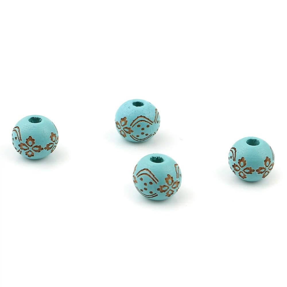 500 Uds. Cuentas espaciadoras Redondas de Madera con patrón de Flores, Cuentas de Madera Vintage para fabricación de Joyas, Pulseras de Cuentas DIY