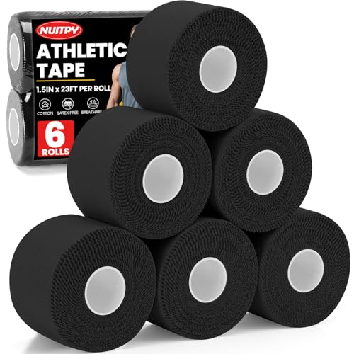 Image of NUITPY 6 Pack Athletic Tape, Black Sports Tape, Easy Tear Wrist Tape, Strong Adhesion Tapes for Boxing, Gymnastics, Hockey, Soccer, Lacrosse and First Aid