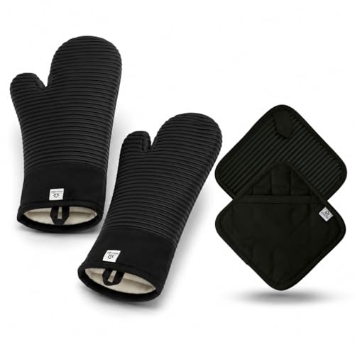 Extra Long Silicone Oven Mitts and Pot Holders Sets | Heat Resistant 500&deg;F BPA-Free Food Grade...