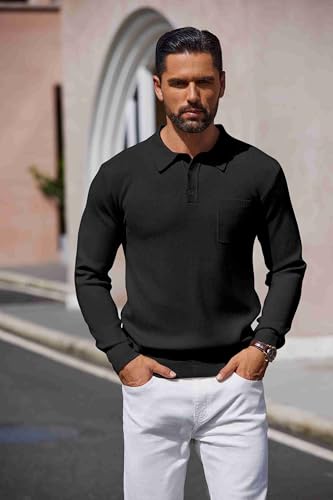 COOFANDY Mens Long Sleeve Polo Sweater Knit Polo Casual Heavyweight Thermal Pullover Sweater with Pocket2