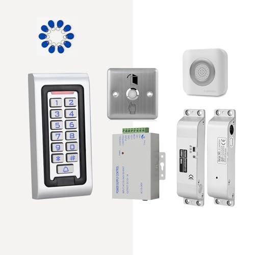 ReaIOKbii Kit de control de acceso con teclado impermeable, lector de puerta RFID impermeable, cerradura pequeña, dispositivo de liberación de salida de puerta con timbre para sistema de entrada de