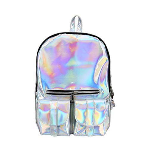 TENDYCOCO mochila holográfica hombro de moda escolar de viaje para mujer niña plata