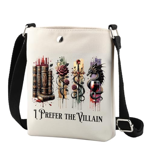 TSOTMO Dark Romance Gift Dragon Gift I Prefer The Villain Crossbody Bag Book Quotes Book Lover Gift for Women