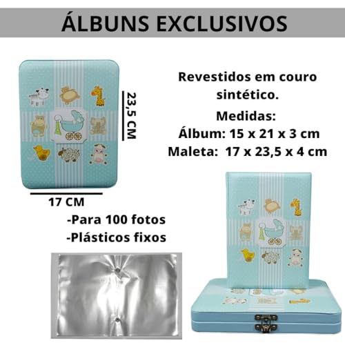 �lbum Menino Animais Para 100 Fotos 15x21 Animais Azul