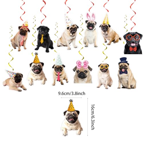 24 Pcs Mops Hängende Wirbel Mops Spiralen Decke Wirbel Dekorationen Mops Hängende Dekorationen für Mops Hund Geburtstag Dekorationen Party Zubehör
