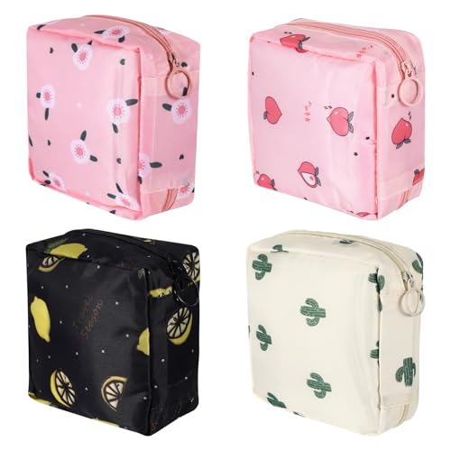 Image of 4Pcs Sanitary Napkin Storage Bag, Portable Period Bag for Teen Girls Woman, Pad Pouch Tampon for Purse, Reusable Zipper Period Pouches for Teen School Office Travel Feminine Care Organizer, Cute