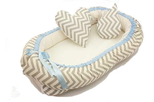 Ninho Redutor Berço Bebe chevron cinza + azul bb + brinde