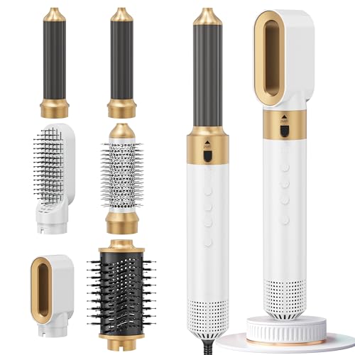 Fdlscpem Set di Pennelli e Piastre per Asciugacapelli da 6 in 1, Set di Piastre, Spazzola per Asciugacapelli Staccabili, 110000Rpm Motore Senza Spazzole ad Alta Velocità Stiler a Caldo Ionico