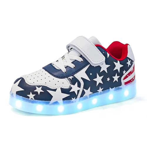 Wooowyet LED Sneakers for Boys Light Up Shoes Girls America Flag President Patriotic July 4th Independence Size Little Kid 1 White Blue