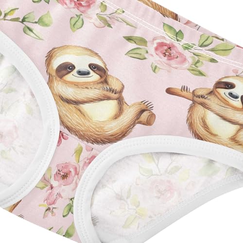 Wusikd Sloth Flowers Girls' Underwear Cotton Cute Girls Briefs Soft Toddler Underwear 2T4