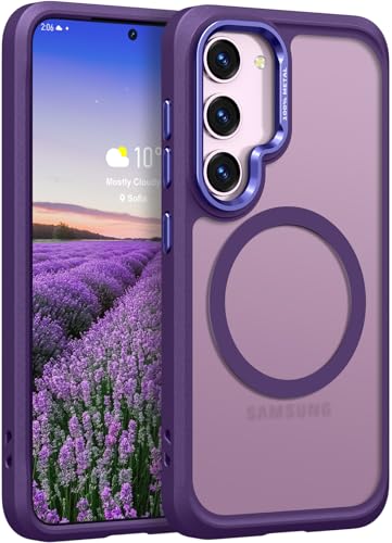 Rayboen for Magnetic Samsung Galaxy S23 Case, [Compatible with Magsafe] Frosted Skin-Feel Durable Cover for S23 with Anti-Slip Silicone Edge & Metal Camera Lens, Matte Purple