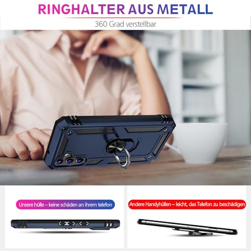 Image of Heavy Duty Case for Samsung Galaxy S25 Plus Phone Case with Screen Protector, Military Grade Shockproof Rugged Protective Cover for Samsung S25 Plus, with Metal Ring Magnetic Kickstand (Blue)